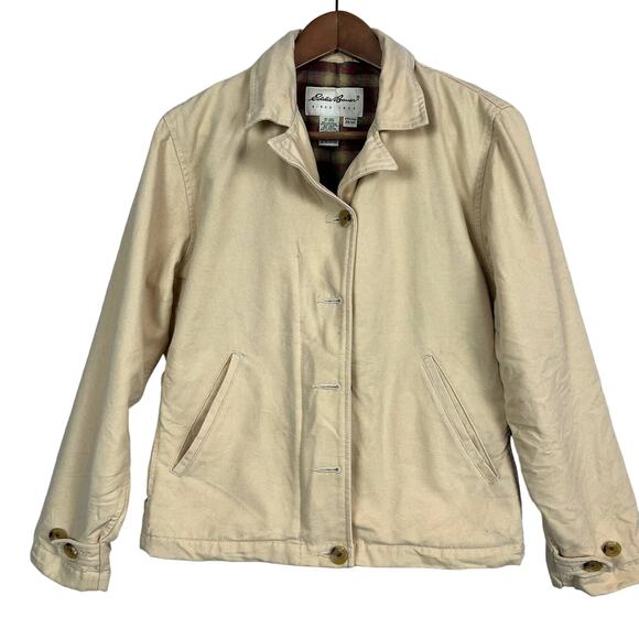 Eddie Bauer 2008 Goose Down Jacket Parka Full Zip Tan Leather Trim - XS - Picture 1 of 5